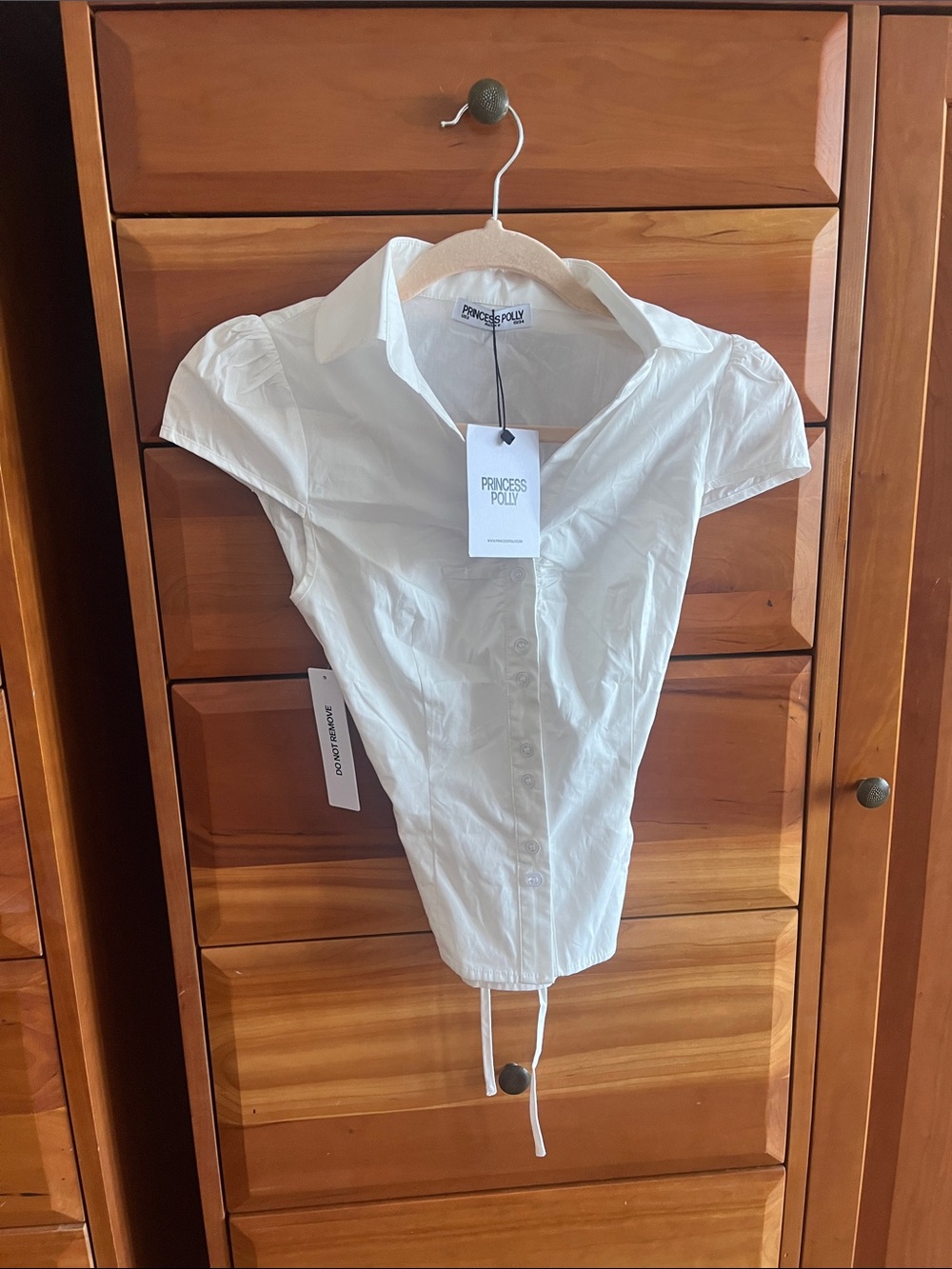 Princess Polly Arianwyn Short Sleeve Shirt White size 2, NWT
